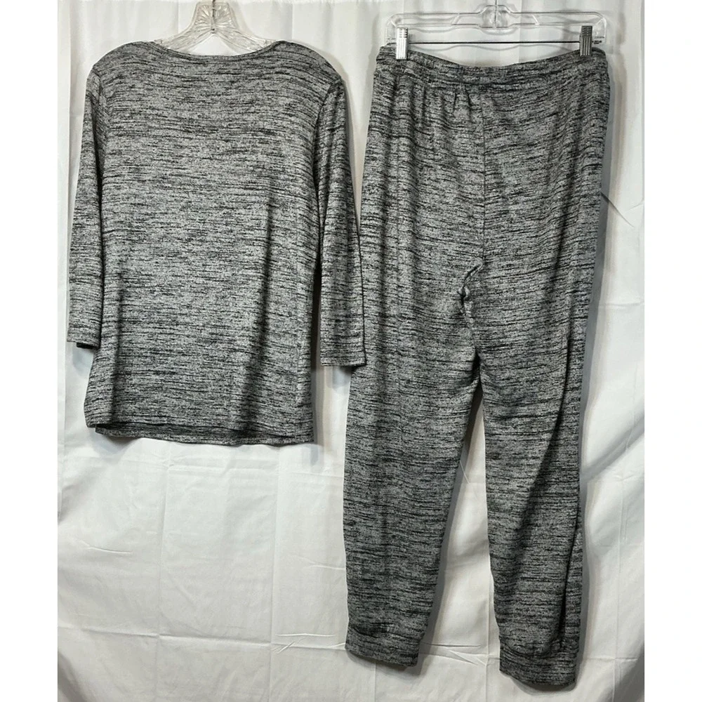 Ink & Ivy Hacci Knit Lounge 2 Pc Set Pullover Top/Pant Pull On Large Gray